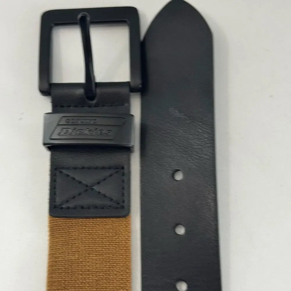 Dickies Brown Stretchy Belt - Black Leather Trim - Men's Size 50-52